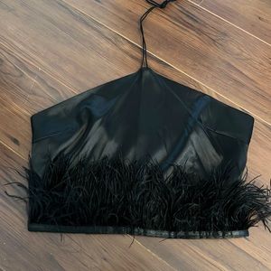 Satin and feather halter top